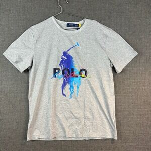 Polo Ralph Lauren Mens XL T-Shirt Gray Big Pony Logo Graphic‎ Crew Neck Tee